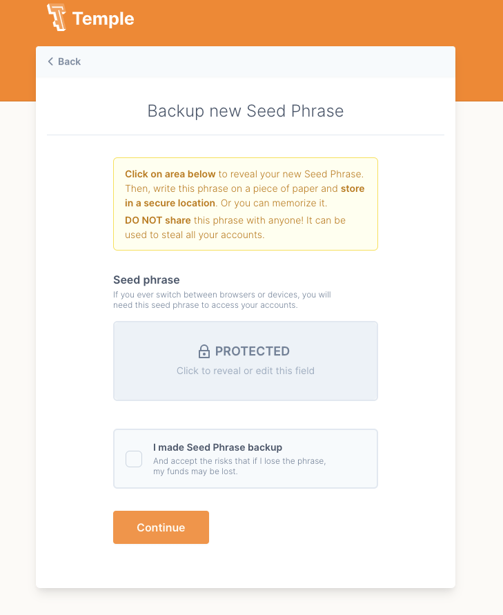 Backup your new seed phrase Backup your new seed phrase
